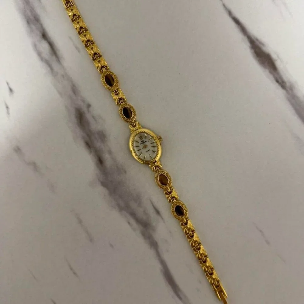 SKU:0449 Gold white watch‎ brown natural stones + in gift bag Stainless steel